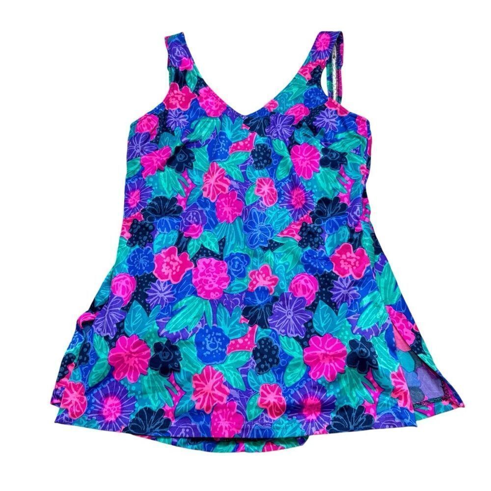 Ladies Vintage 1980’s Maxine of Hollywood Bright Floral One Piece Swim Suit S/M